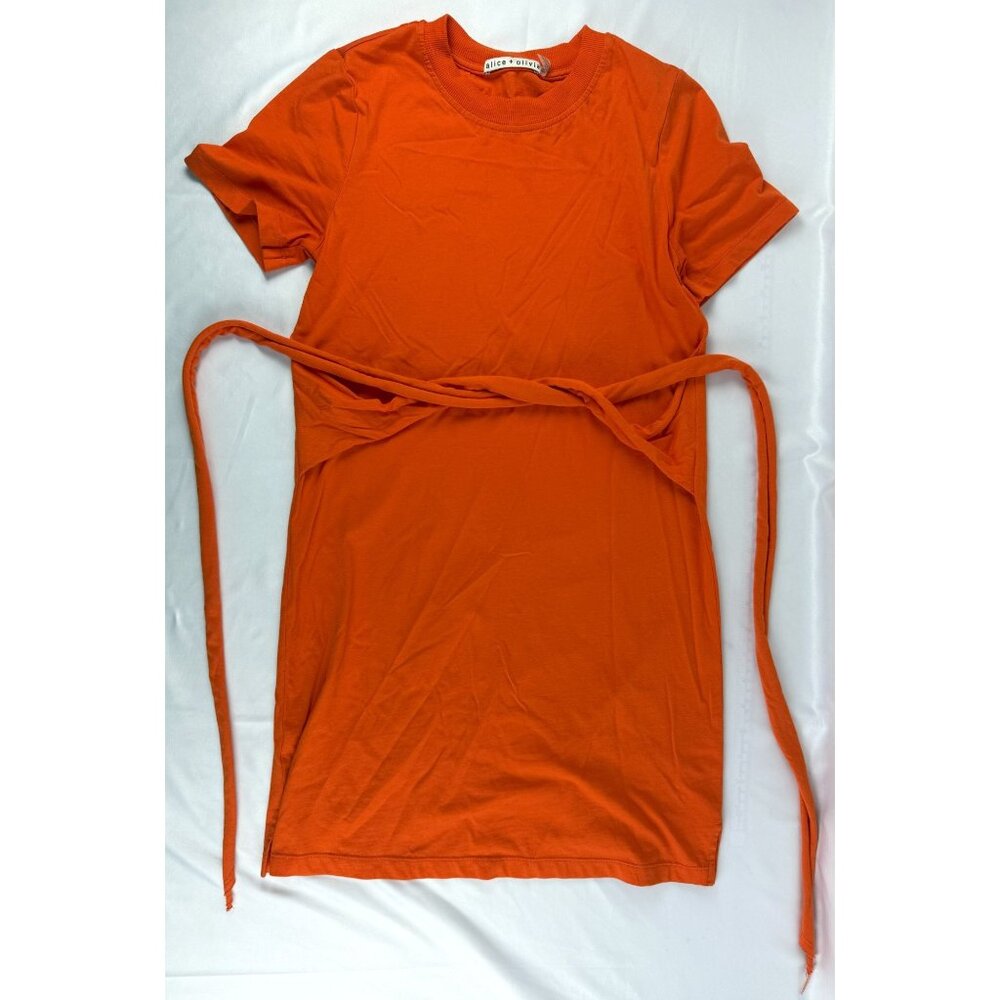Alice + Olivia Orange Evie Tie Waist Shirt Dress Cotton Relaxed Fit Size XS Mini - Picture 2 of 9